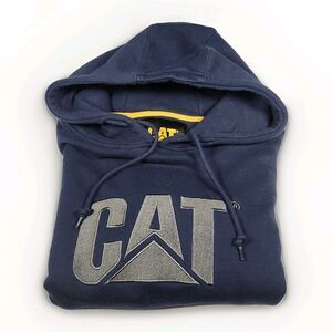 CAT Hoodie Mens XL Blue Work Graphic Print Fleece‎ Pockets SUPER Heavyweight